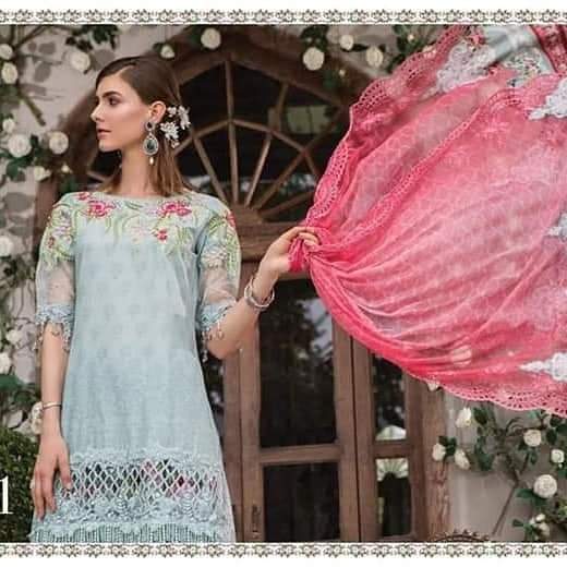 Maria B Green Pink Pure Lawn Embroidery New Arrival 3PC