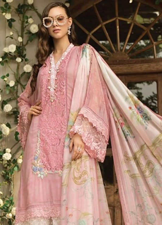 Maria B White Pink Pure Lawn Embroidery New Arrival 3PC