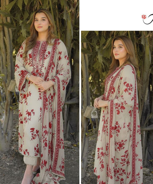 Aneelas unstiched 3 piece embrordery lawn fabric