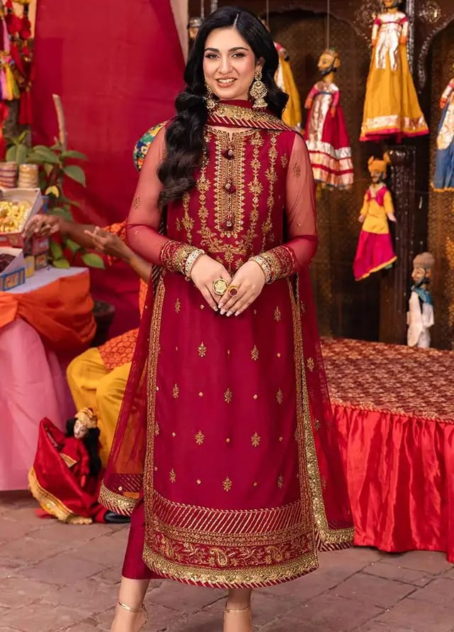 Asim Jofa Maroon Chiffon Formal Collection New Arrival