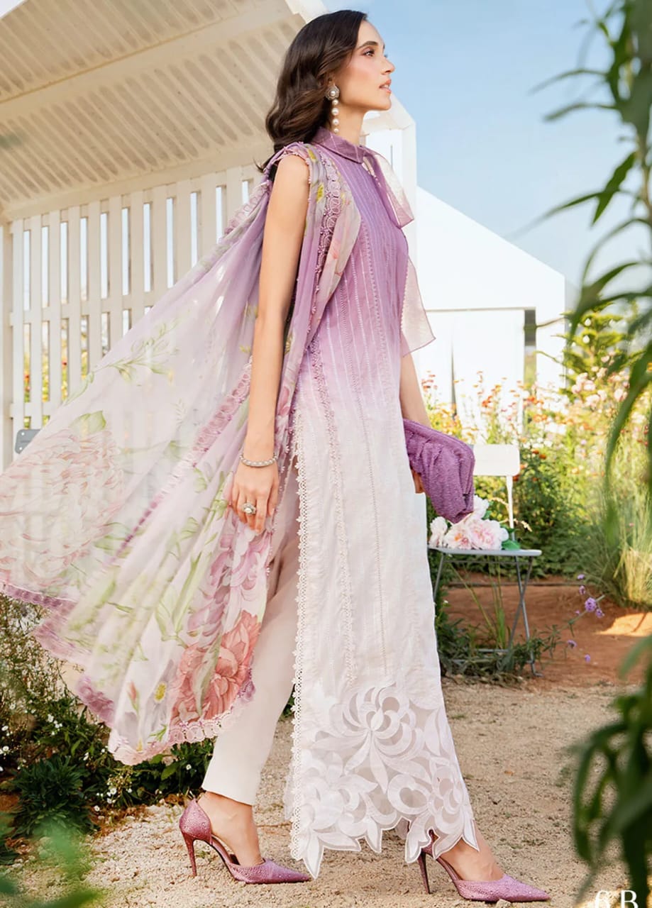 M.B Purple MPrints Embroidered Lawn Unstitched 3Pc