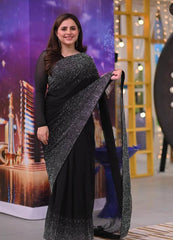 Emaan Fatima Saree Black Chiffon Stone Work Unstitched