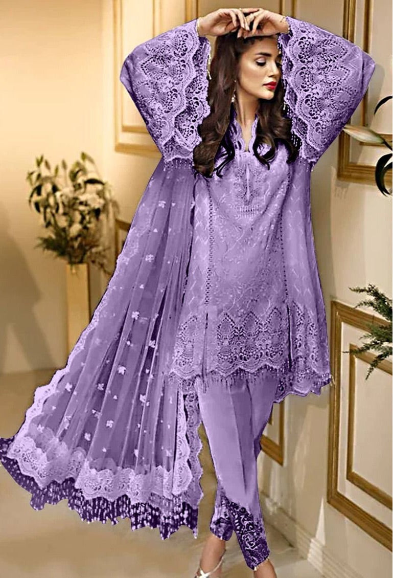 ANAYA PARTY WEAR NET HEAVY DRESS PURPLE