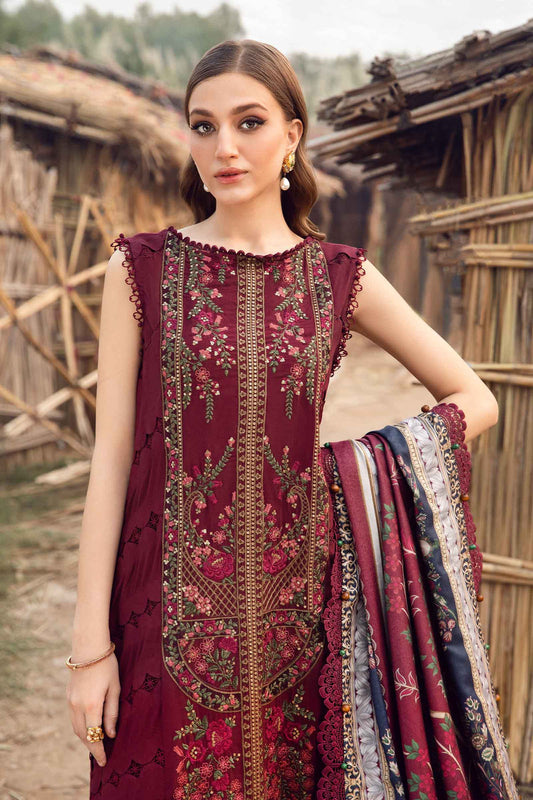 Maria b Red Luxury Cotton Lawn Chikankari Embroidery Dress 3pc Unstitched