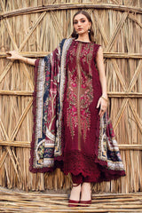 Maria b Red Luxury Cotton Lawn Chikankari Embroidery Dress 3pc Unstitched