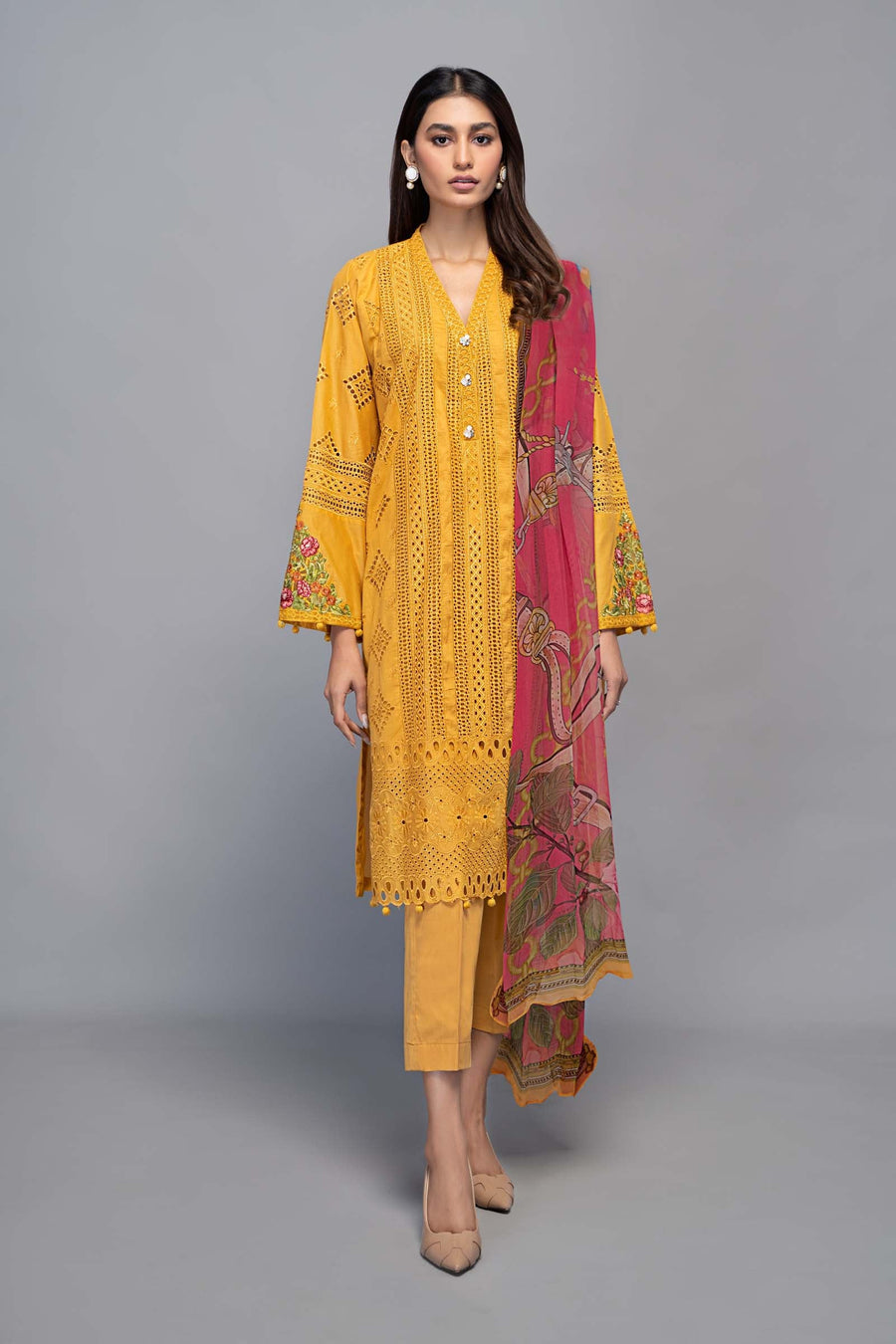 Maria B Mustard Chikankari Cotton Lawn Embroidery Unstitched