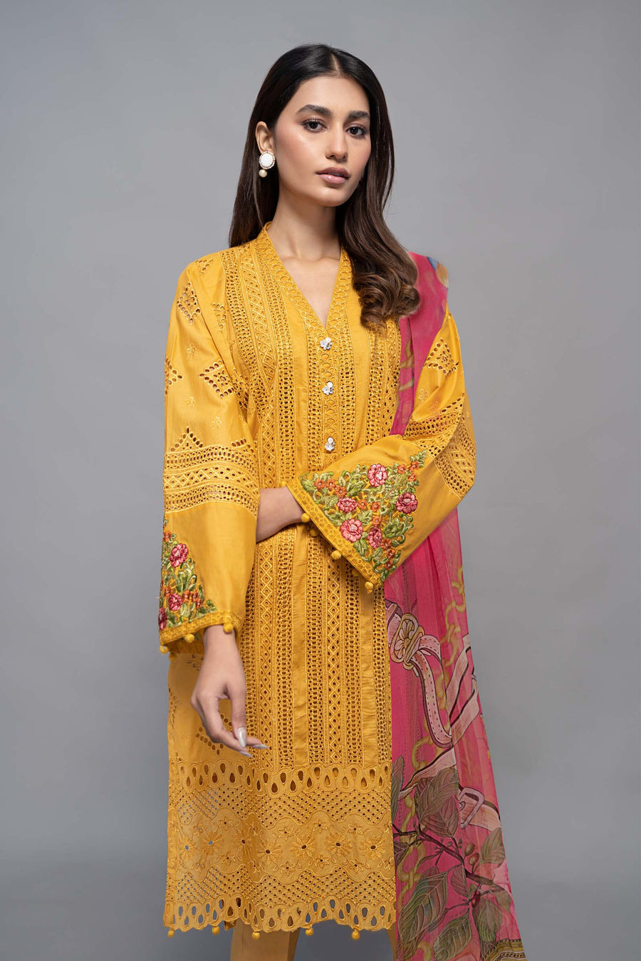 Maria B Mustard Chikankari Cotton Lawn Embroidery Unstitched