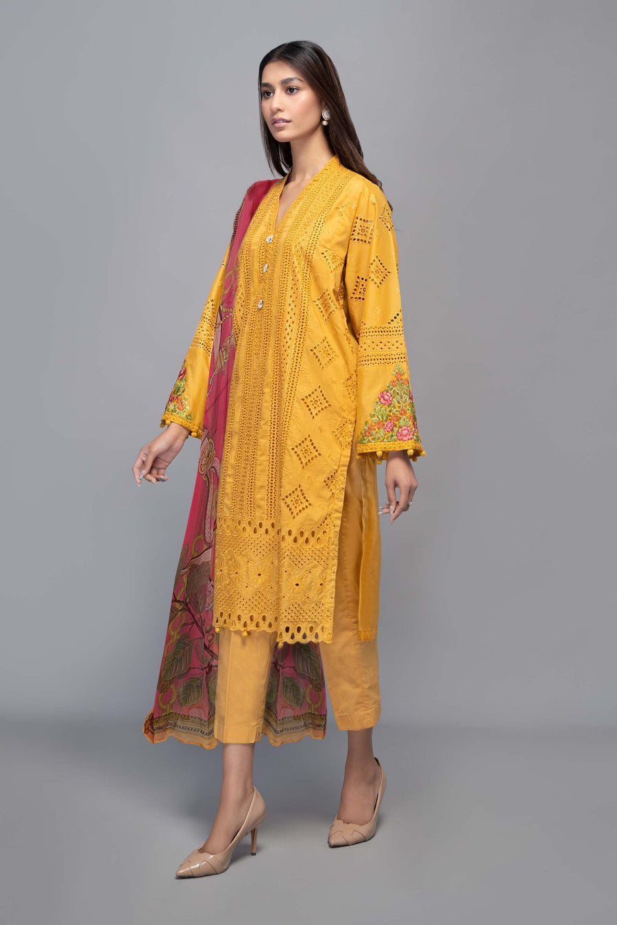 Maria B Mustard Chikankari Cotton Lawn Embroidery Unstitched