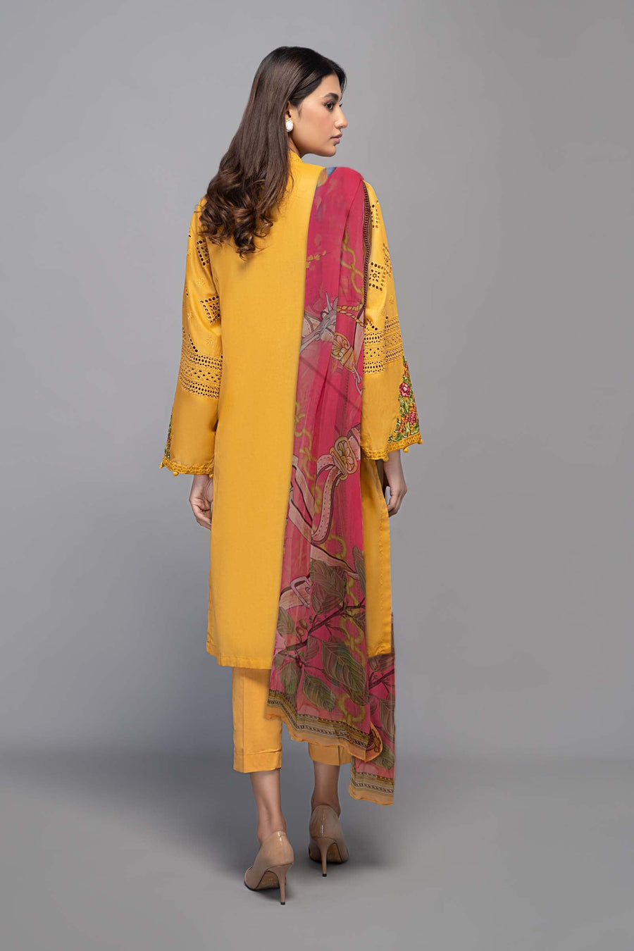 Maria B Mustard Chikankari Cotton Lawn Embroidery Unstitched