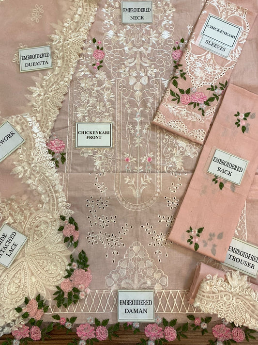 Elaf chickenkari cotton fabric unstiched