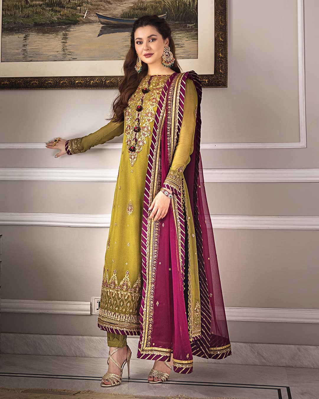 A.F ZARI SITARA EMBROIDERED CHIFFON DRESS