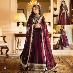 Asim Jofa Maroon Wedding Collection Chiffon Maxi