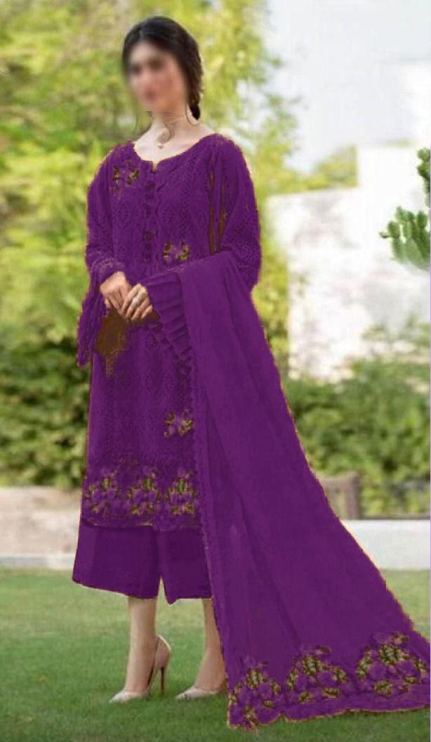 Zarqash Purple Embroidery Lawn Chikankari Dress 3pc Unstitched