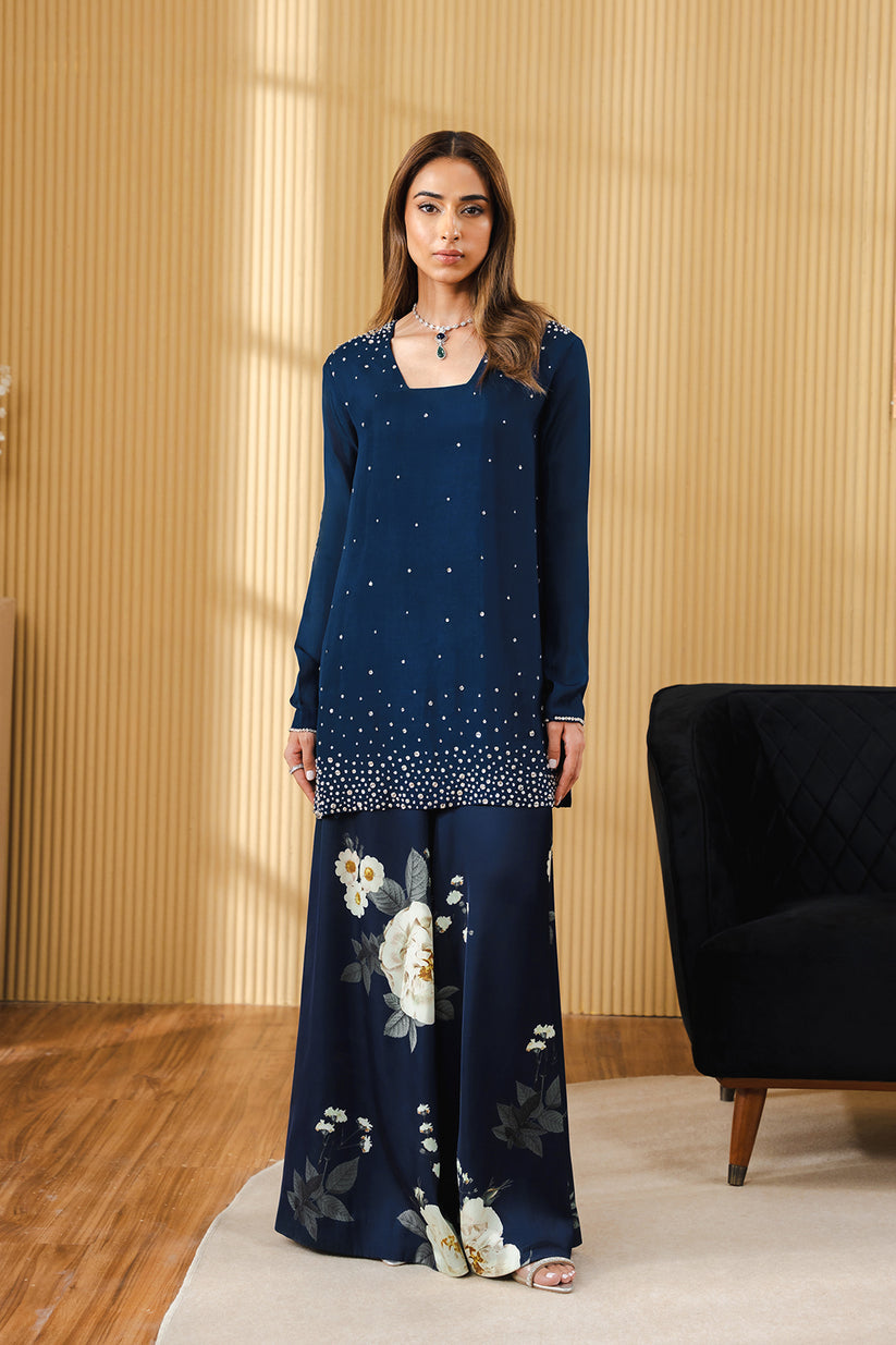 Lulusar Silk Navy Blue Hand Work Party Wear Collection 3pc