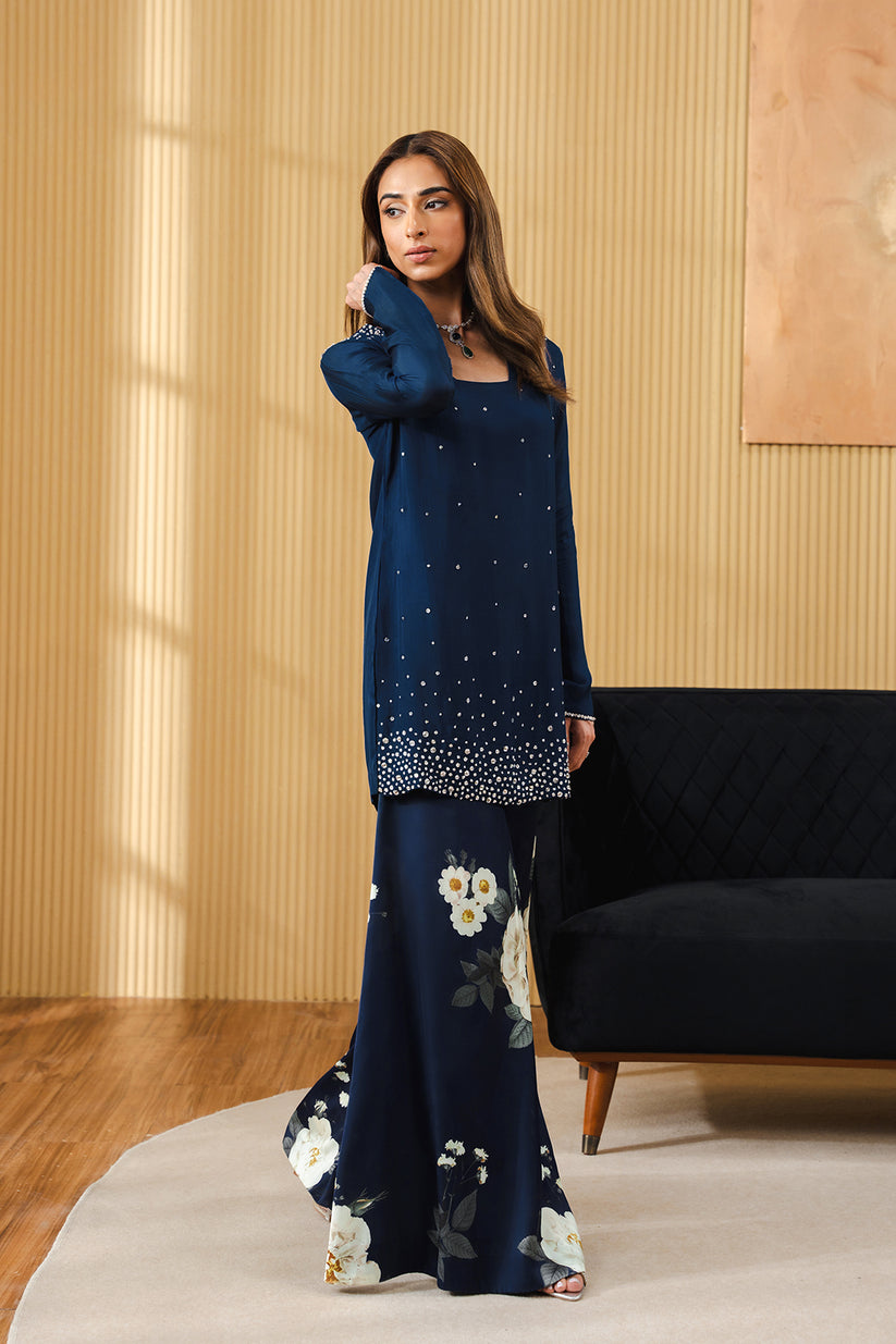 Lulusar Silk Navy Blue Hand Work Party Wear Collection 3pc