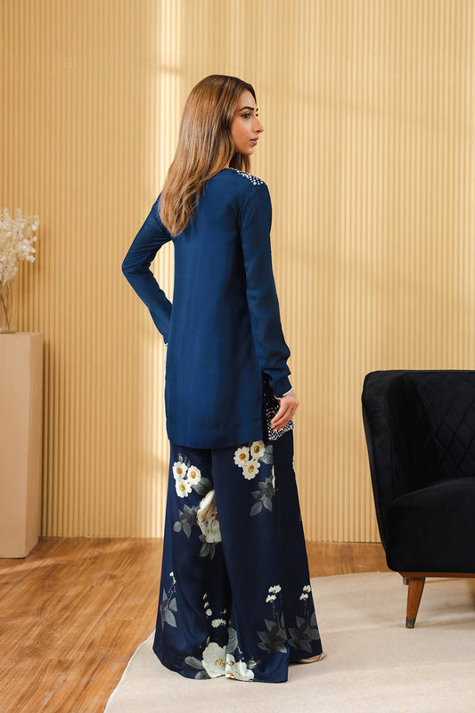 Lulusar Silk Navy Blue Hand Work Party Wear Collection 3pc