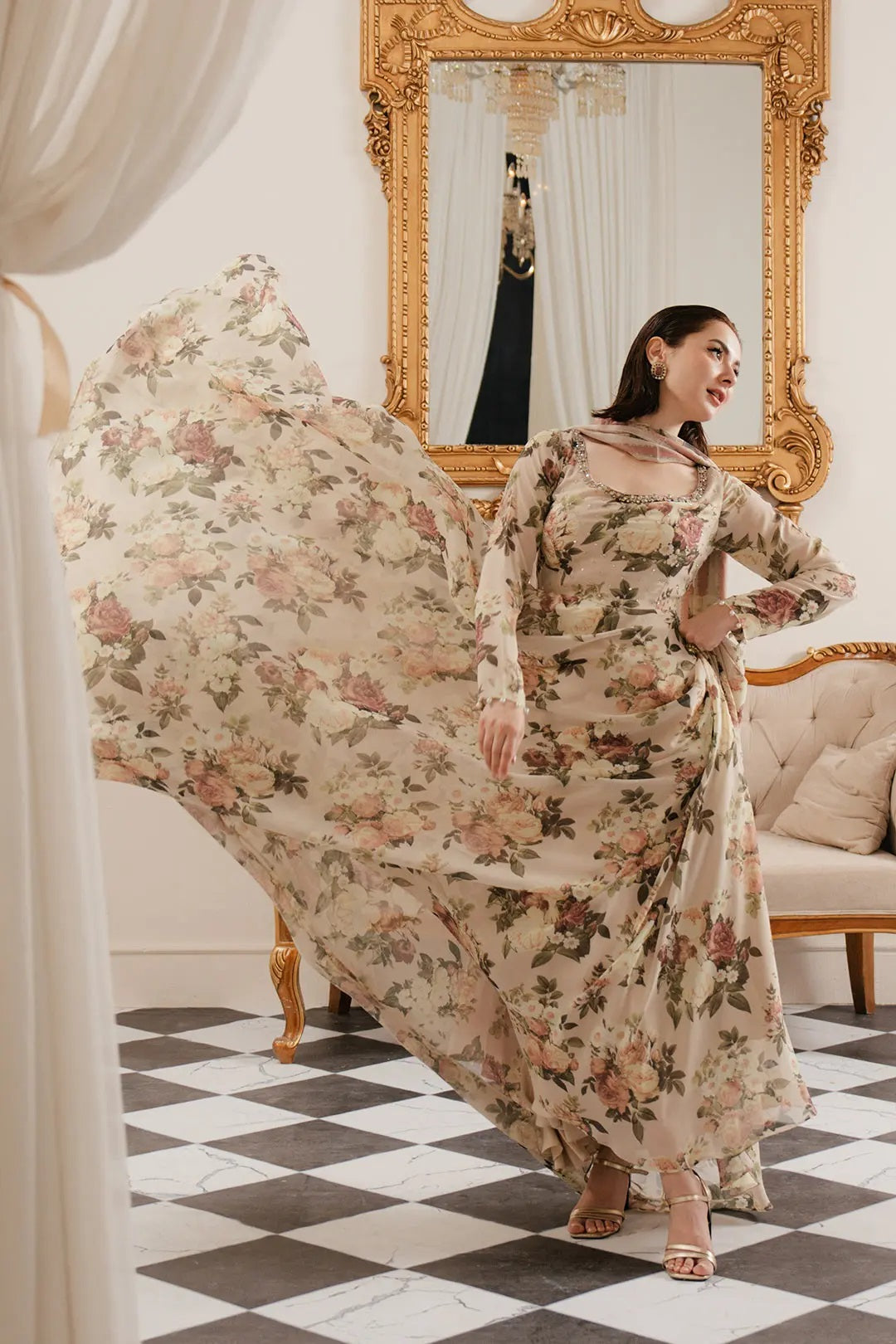 Lulusar Brown Silk Hand Work Flare Shirt Party Wear Collection