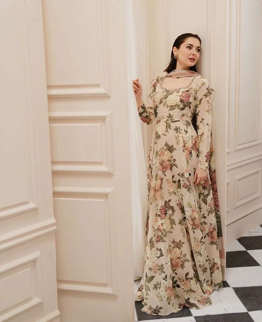 Lulusar Brown Silk Hand Work Flare Shirt Party Wear Collection