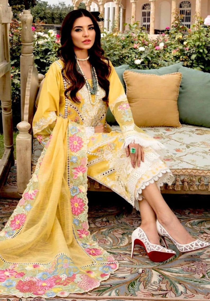 Crimson Yellow Chikankari Lawn Dress