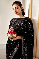 M.B Black Wedding Collection Saree Soft Net Fabric Embroidery Unstitched
