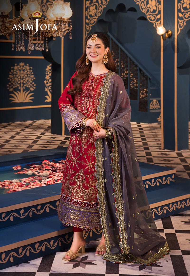 Asim Jofa Maroon Luxury Lawn Embroidery 3piece Unstitched