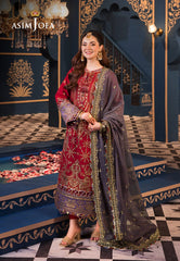 Asim Jofa Maroon Luxury Lawn Embroidery 3piece Unstitched