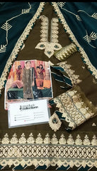 Asim Jofa Green Chiffon Embroidery Formal Collection 3pc Unstitched