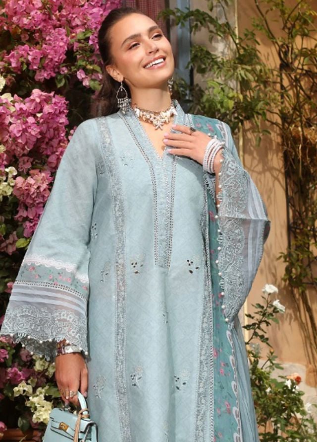 Noor Luxe Blue Chikankari Lawn Embroidery 3Piece Unstitched