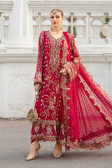 Maria B Red Chiffon Hand Work Formal Collection 3pc Unstitched