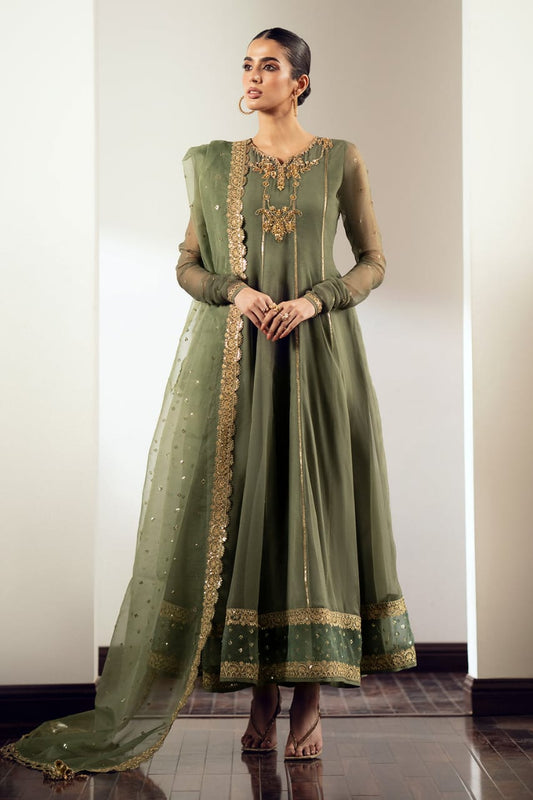 Baroque Green Wdding Collection organza Dress Maxi Unstitched