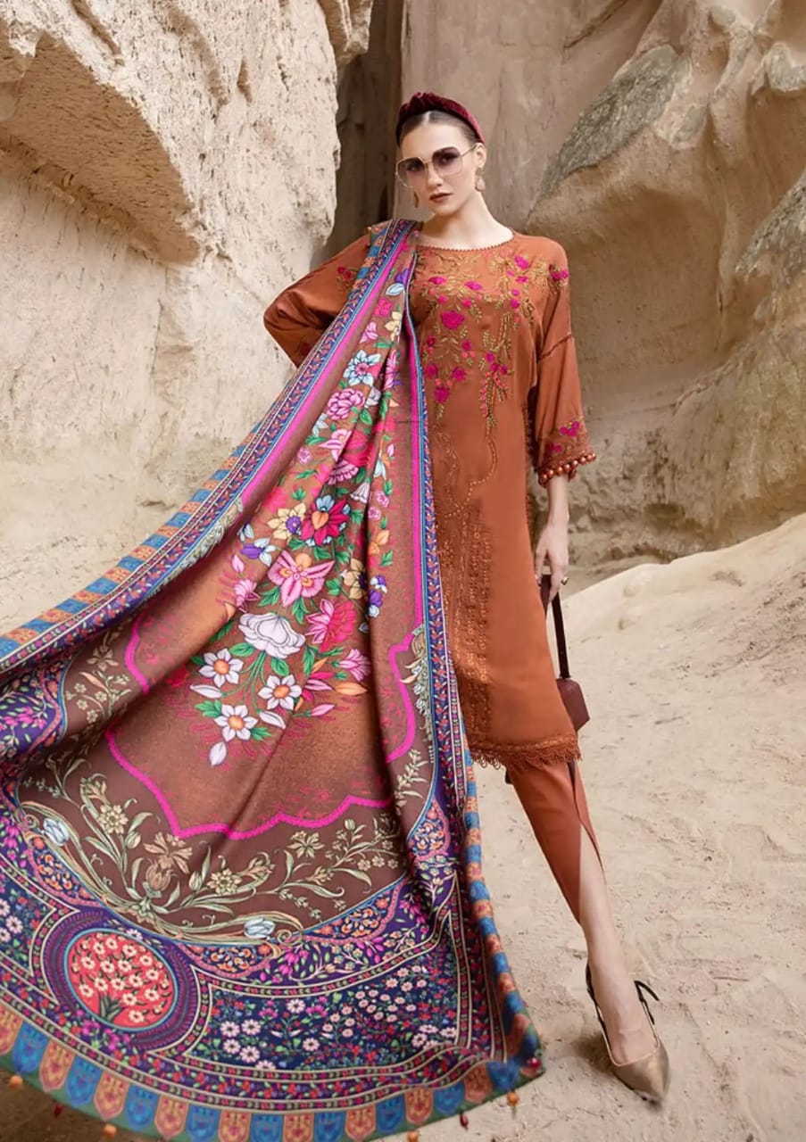 Maria B Rust Pure Lawn Embroidery 3PC