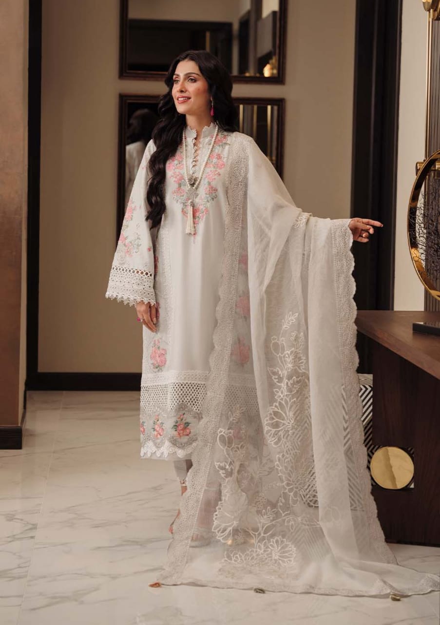 Zarqash white Luxury Lawn Embroidery Collection