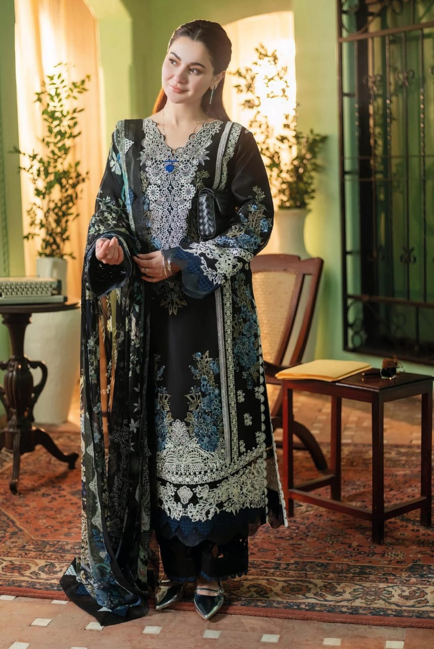 Johra Black Lawn Chikankari Embroidery Luxury Dress 3pc Unstitched