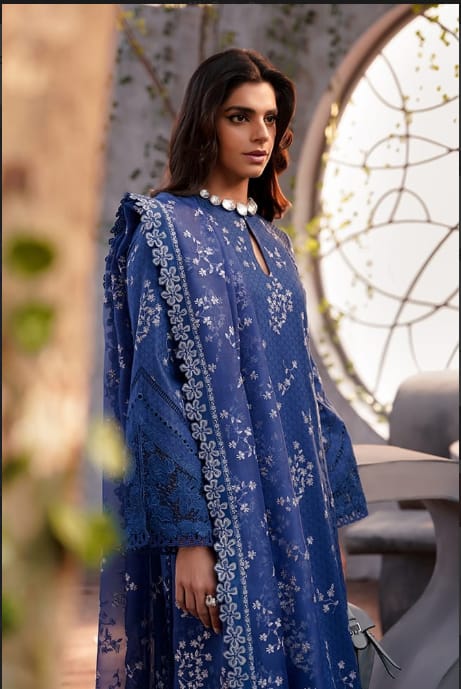 Crimson Blue Cotton Lawn Embroidery Dress 3pc