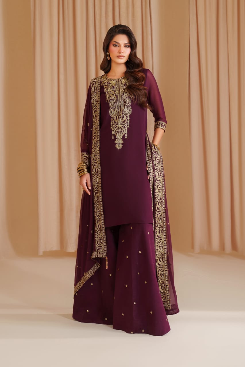 Iznik Maroon Exclusive Chiffon Formal Collection 3piece Unsittched