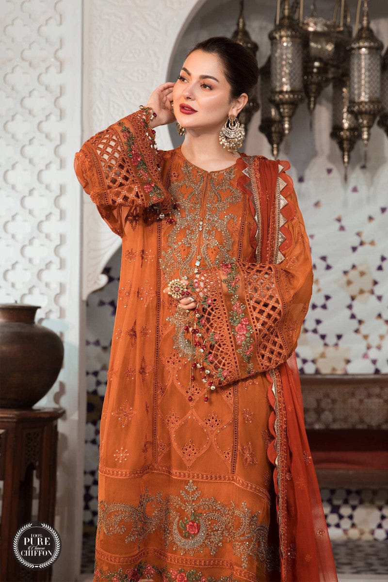 Maria b Rust Chiffon Formal Collection Embroidery Dress