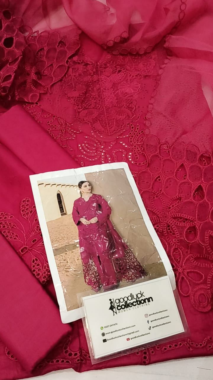 Rang Rasiya Red Luxury Lawn Chikankari 3Pc Unstitched