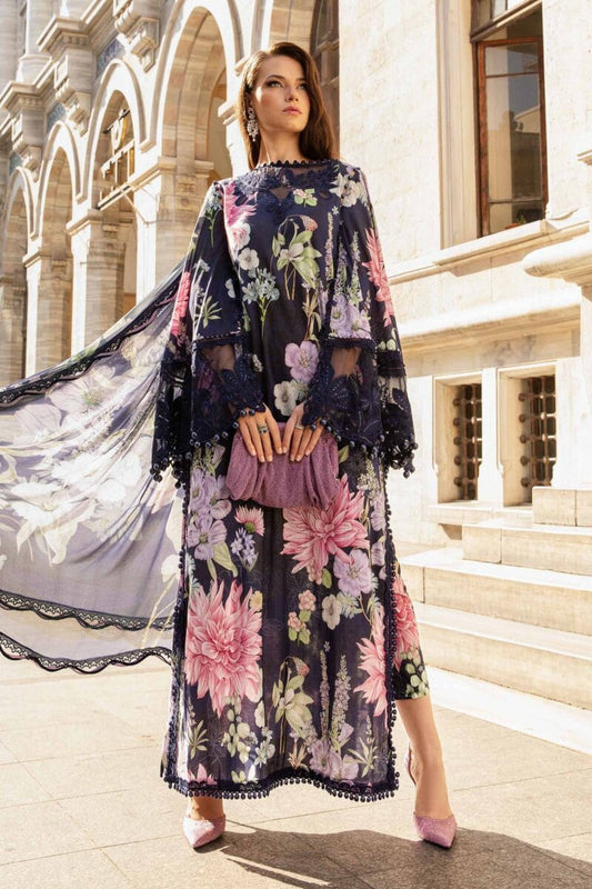 M.B Blue New Arrival Lawn Dupatta 3pc Unstitched
