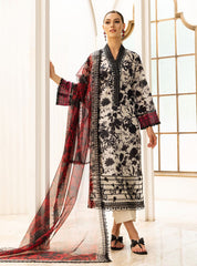 Z.C Black Lawn Skin Chiffon D Pure Lawn Emb 3pc Unstitched