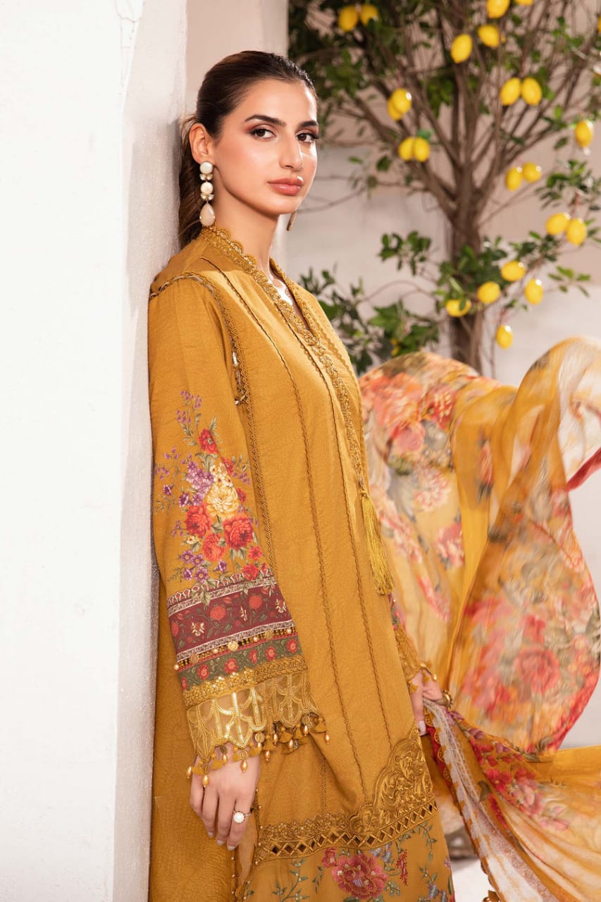Maria B Mustard Pure Lawn Embroidery Summer Collection