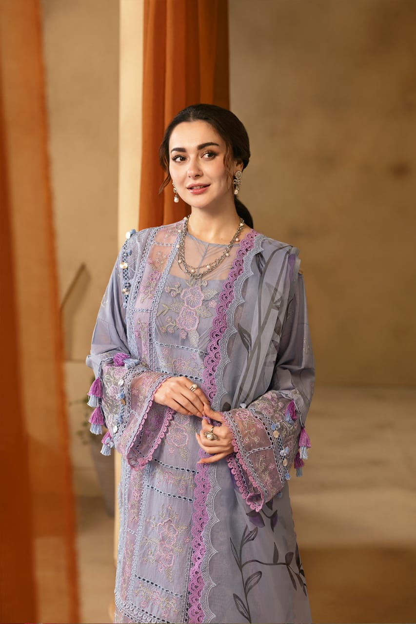 Saira Rizwan Purple Embroidered Luxury Lawn 3piece Unstitched
