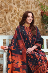 Aneelas Jet Black Khaddar Winter Collection Embroidery 3piece Unsitched