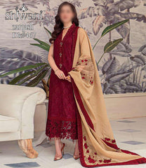 CRIMSON MAROON CHIKANKARI LAWN DRESS