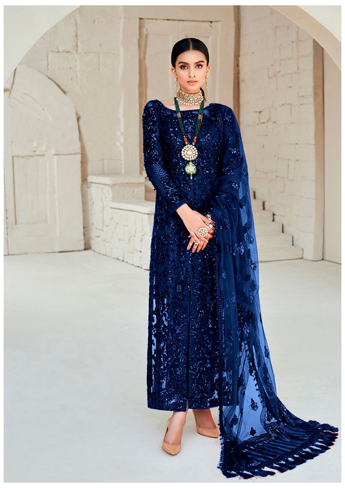 Maryum Hussian Blue SOFT Net Embroidery Collection