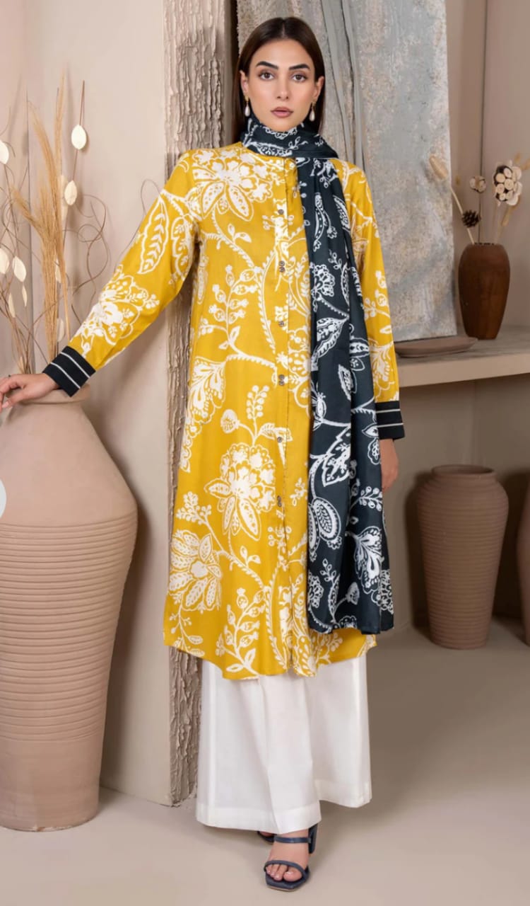 Lime Light Yellow Lawn Embroidery 3pc Unstitched Dress