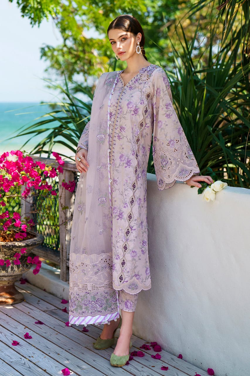 Baroque Purple Full Print Suit Summer Collection Embroidery Dress