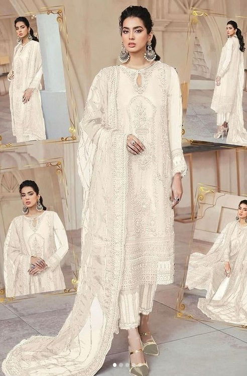 Gulaal Cream Fully Embroidery Hand Work Soft Net Dress Wedding Collection