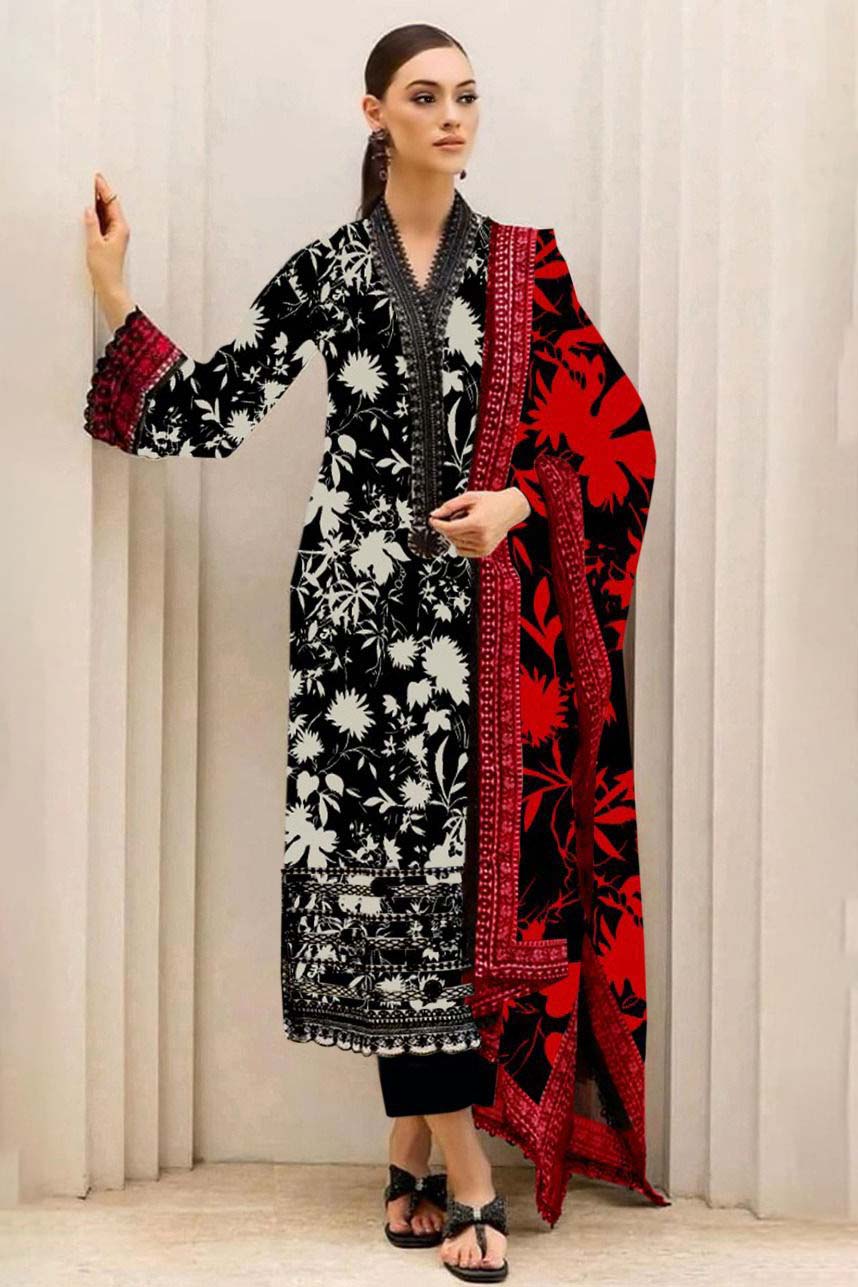 Zainab Chottani Black Lawn Embroidery Dress 3pc Unstitched