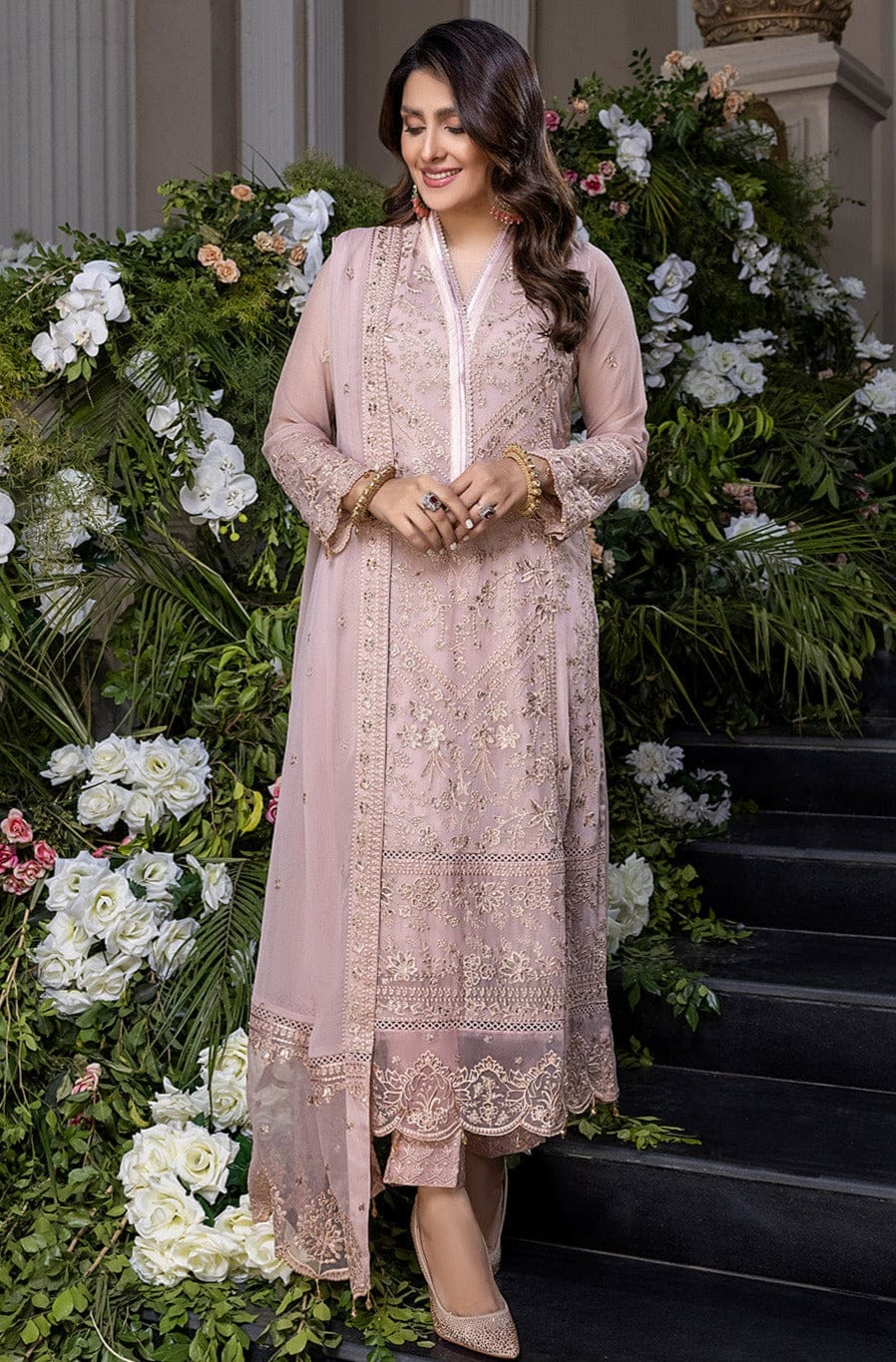 Elaf Pink Chiffon Embroidery Formal Collection 3piece Unstitched