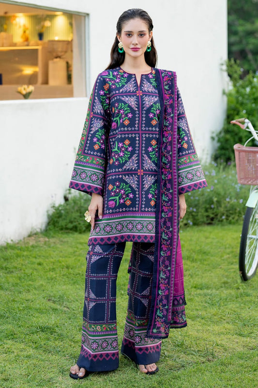 Jazmin Purple Silk Digital Print 3piece Unstitched